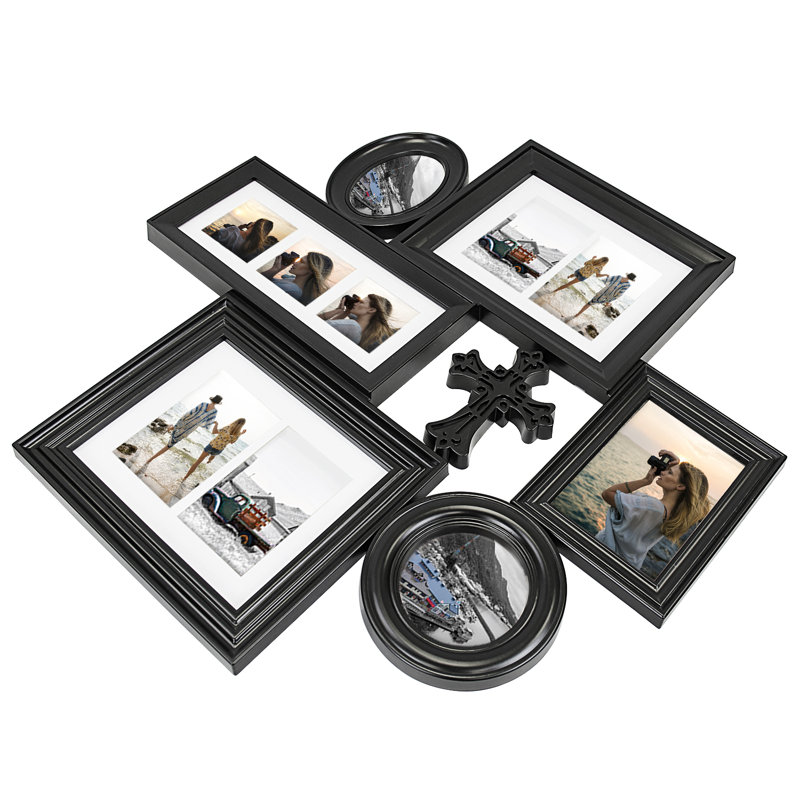 Cross Accent Mixed Opening Collage Picture Frame Set, Wall Gallery Decor