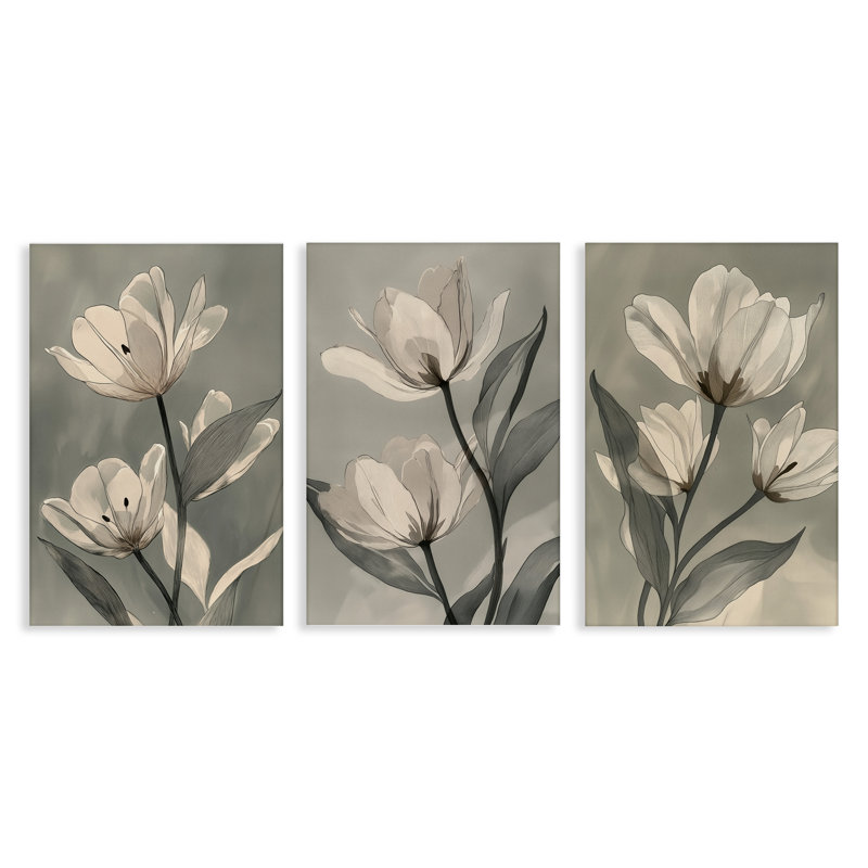 Ensemble de toiles 3 pièces Flower Trios Portraits, design par Annabelle Hall, H 30 po x l 20 po