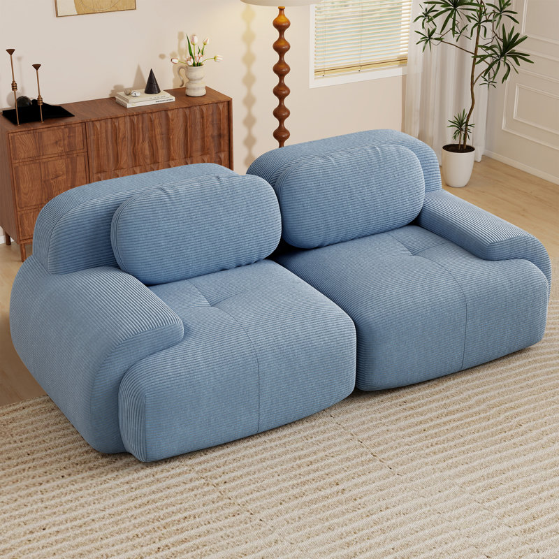  Canapé modulaire 82 po 82 po, sièges en tissu velours côtelé 28 po, bleu foncé, Bleu