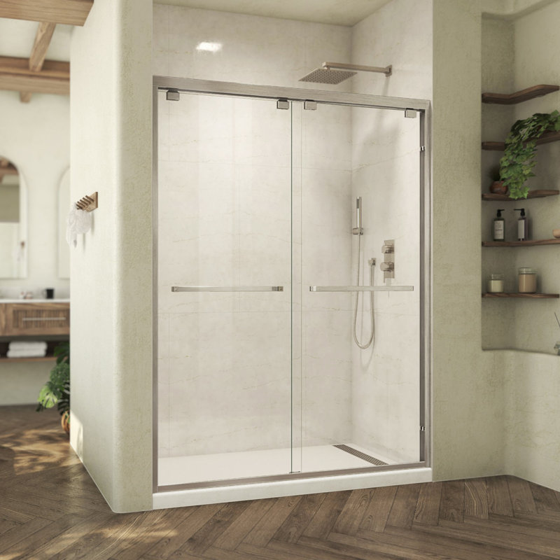 Abbey 56-60 in Frameless Sliding Shower Door in Brushed Nickel and Clear Glass