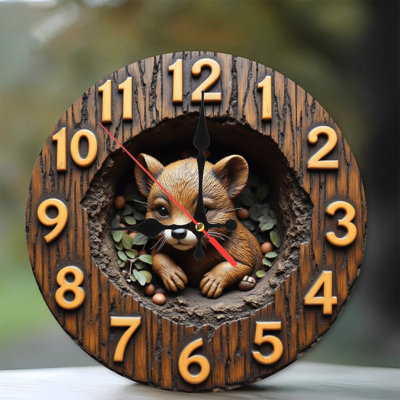 Horloge murale 10 po en MDF rond avec mouvement à quartz silencieux et crochet sans perceuse (piles AA non incluses)