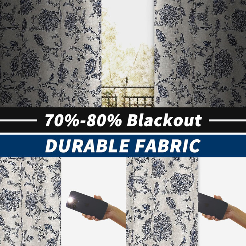 Zawacki Linen Blend Blackout Sliding Panel Pair, Navy/Beige, 52" W x 96" L