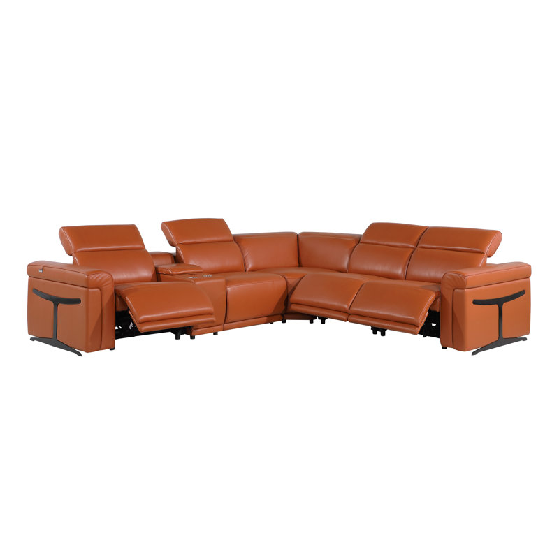 Suhur 6 - Piece Top Grain Italian Leather Power Reclining Sectional, Camel Genuine Leather