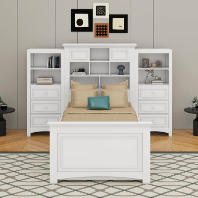 Lit plateforme simple en bois avec armoire et 4 tiroirs