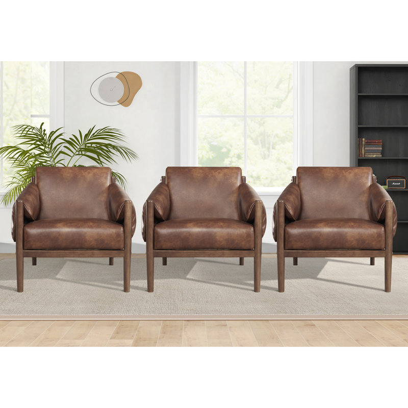 Nusaibah 27.6'' Wide Vegan Leather Upholstered Accent Chair with Removable Arm Cushions, Brown