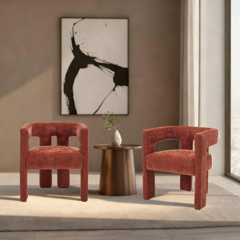 Ensemble de 2 chaises d'appoint modernes en tissu de chenille, rembourrage en mousse et pieds de soutien solides, Orange