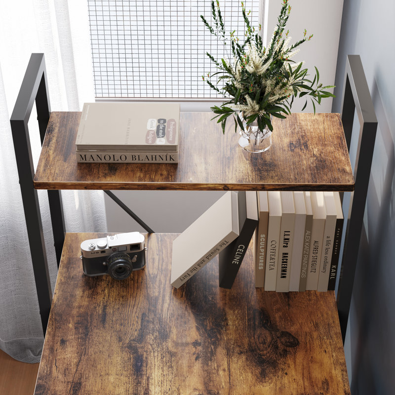 Metal Base Computer Desk, 121cm H x 140cm W x 64cm D, Rustic Brown
