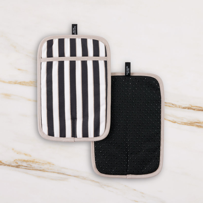 Botanical Stripe Potholder Set, Black