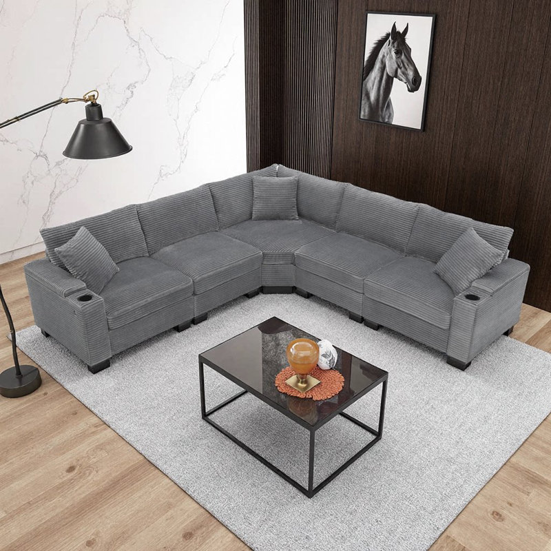 Canapé modulaire en L 106 po avec chargeurs USB, conception convertible pour la vie moderne, Gris