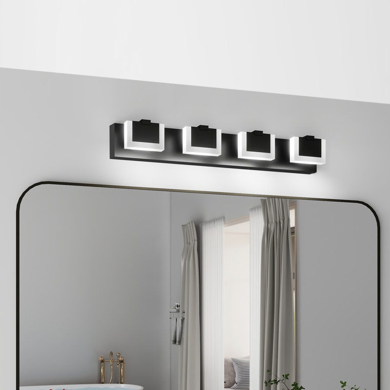 Luminaire de salle de bain noir 4 lumières 4 lumières, 4.3" H x 30" W x 4.7" D, Acrylic