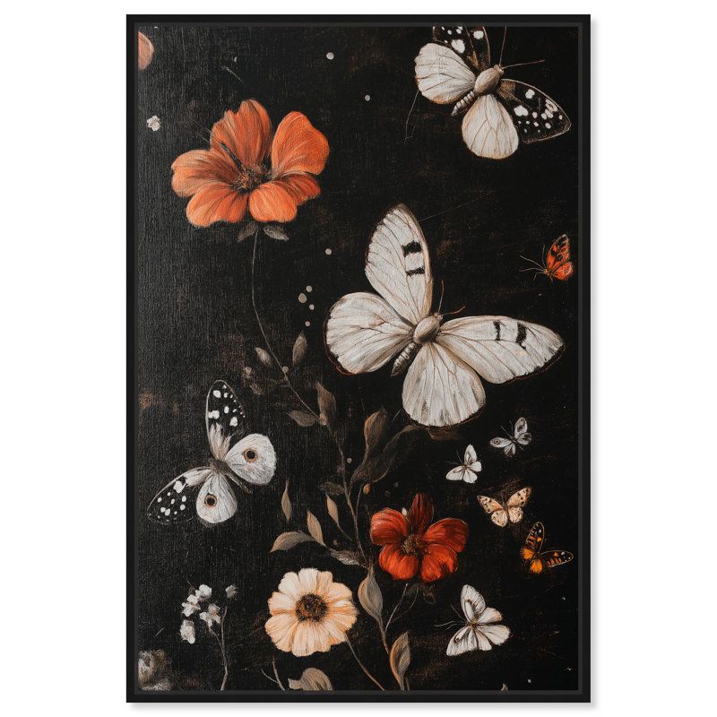 Art floral sur toile , Cadre flottant noir, H 16 po x l 11 po