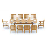 12 Seats 13 Pcs Grade-A Teak Wood Dining Set: 118" Double Extension Rectangle Table And 12 Caranas Arm Chairs #11Ca2412