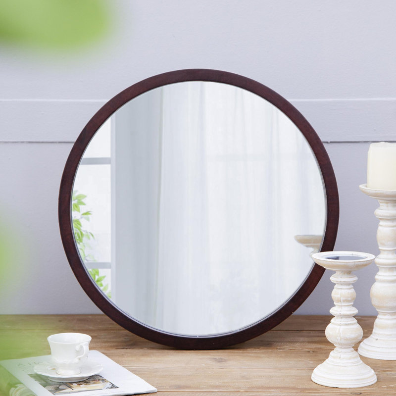 Miroir mural circulaire avec cadre en bois, Brun foncé