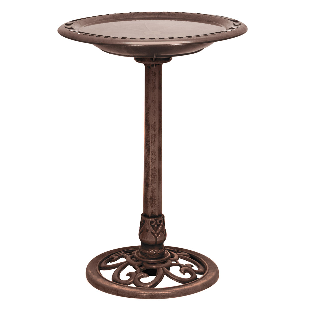 Pedestal Birdbath with Scrollwork Base and Stakes Alpine Color: Bronze