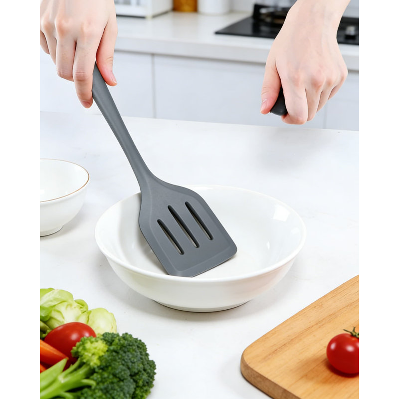 Ensemble d'ustensiles de cuisine professionnel en silicone, ustensiles de cuisine antiadhésifs 4 pièces avec tournevis plat, spatule et cuillères, sans BPA et résistant à la chaleur pour la friture, le mélange, le service et la vidange