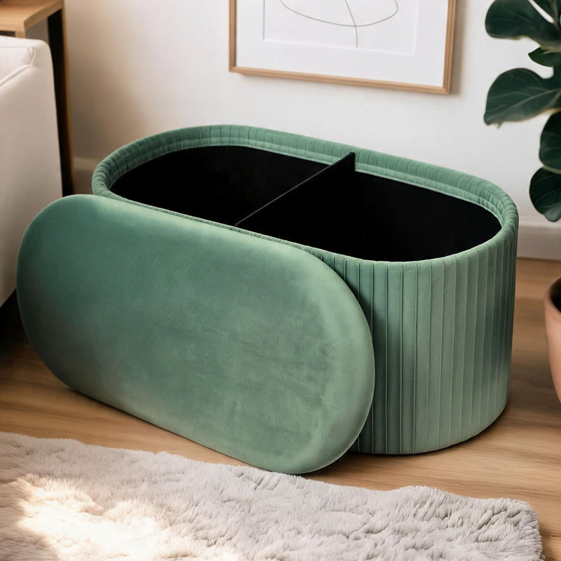 Aurora Pleated Wide Ottoman, Green