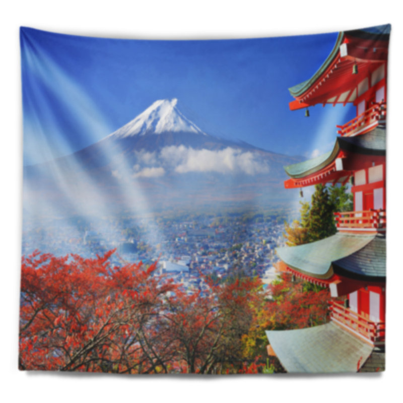 Paysage mont fuji avec tapisserie couleurs d'automne, H 32 po x l 39 po