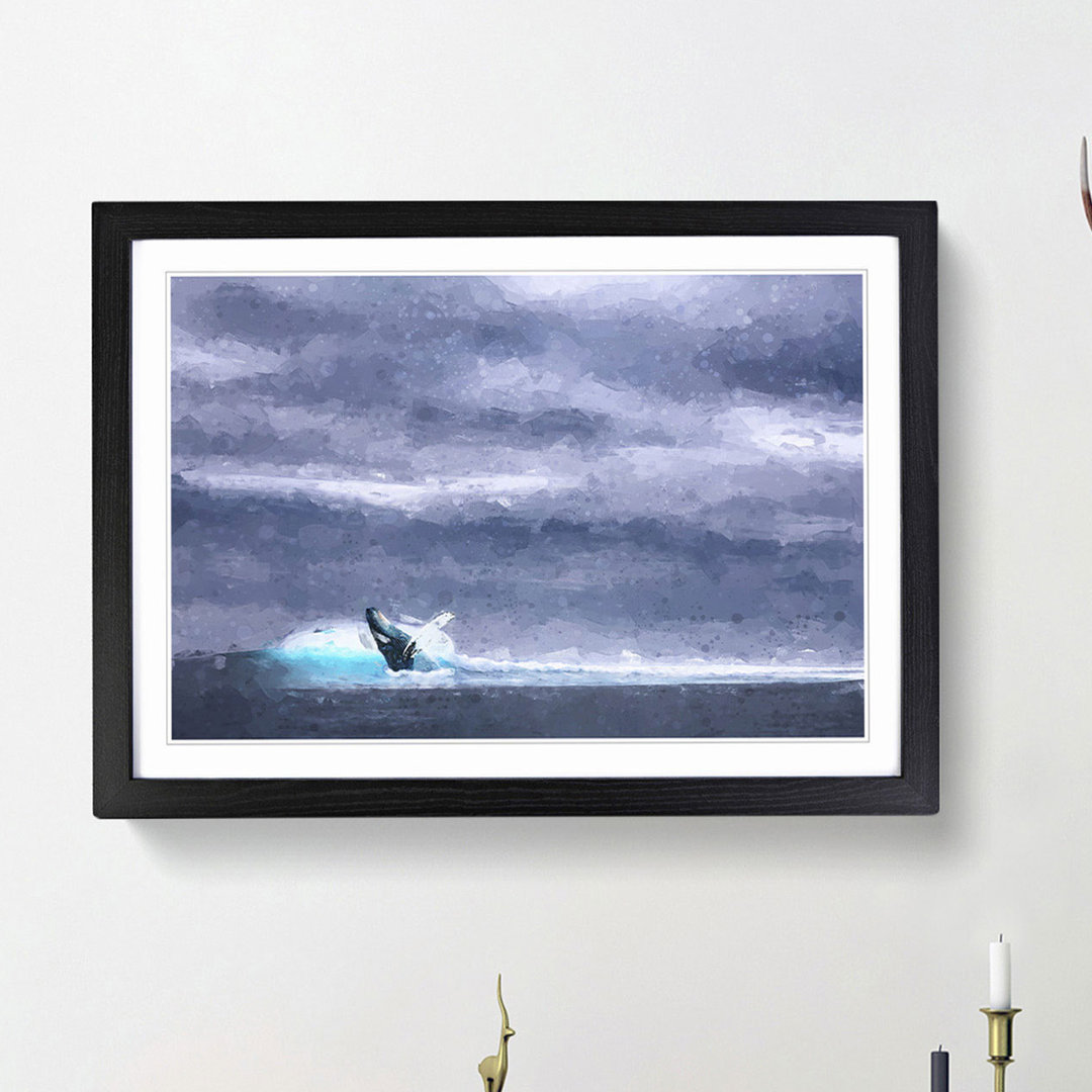Blue Whale with Ocean Scene in Abstract - Picture Frame Painting Print