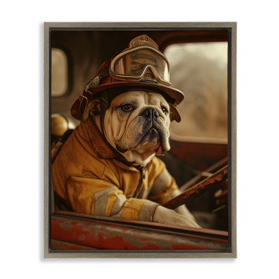 «Rustic Bulldog Fireman», art mural encadré flottant noir par Ray Heere
