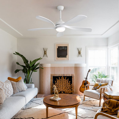  52" Modern Smart Ceiling Fan With Light, 6-speed Quiet Dc Motor & 3-color Led，remote Control With Timer，white