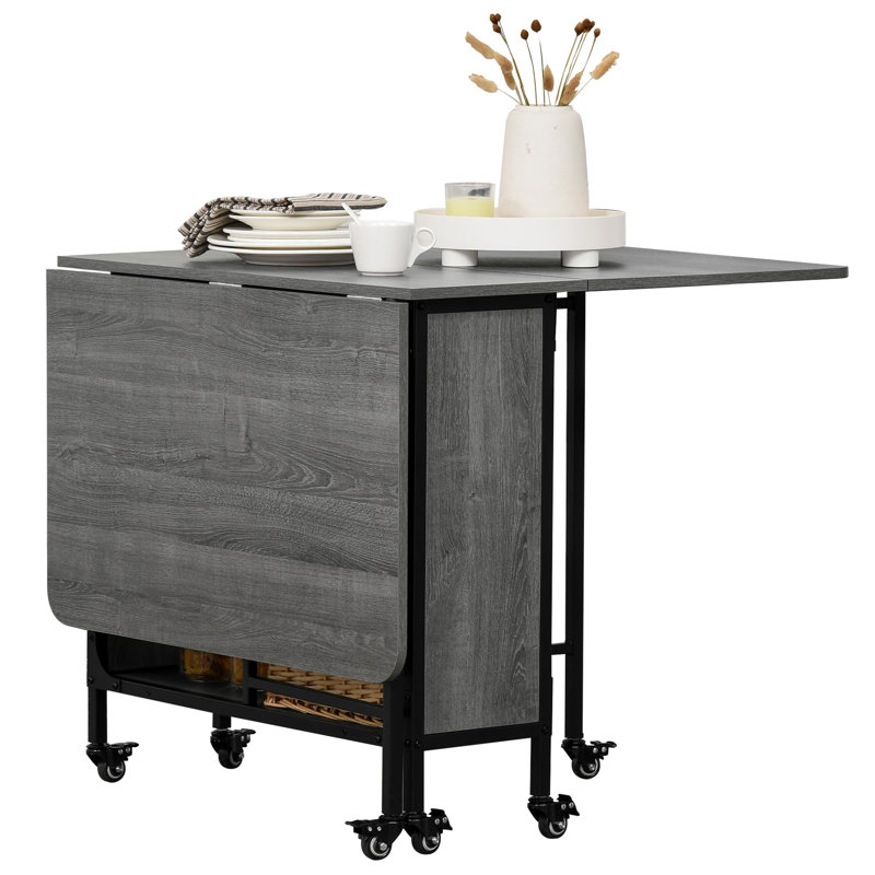 Mobile Folding Table Folding Kitchen Table Extendable Dining Table With 6 Wheels And Storage Rack