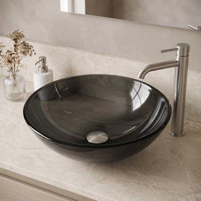 Giovanni Glass 17" L 17" W 6" H Round Vessel Bathroom Sink