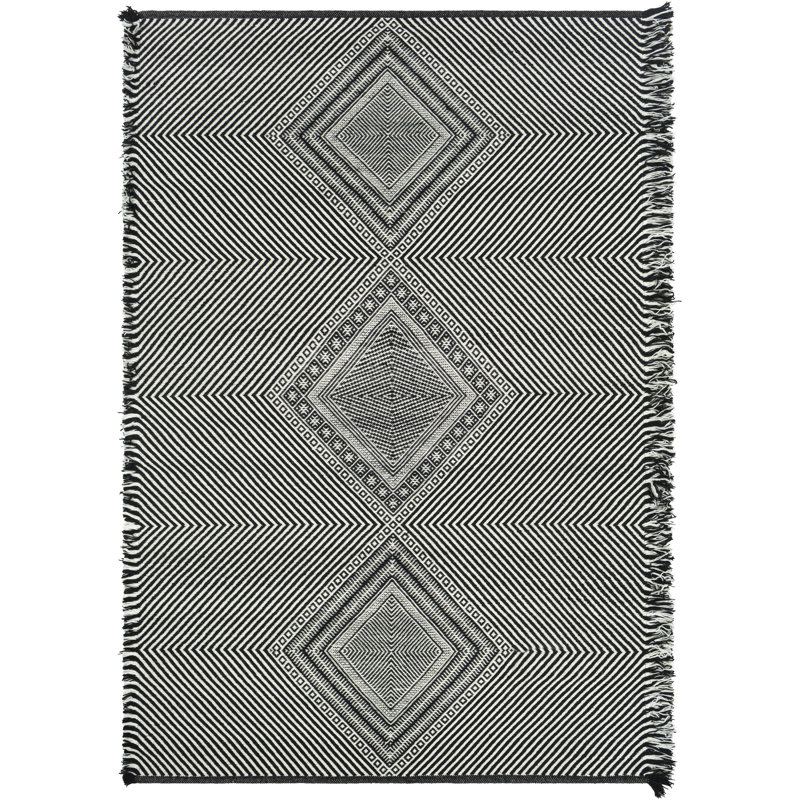 Tapis gris en laine tissé à plat à la main Morgan Southwestern, Rectangle 2 pi x 3 pi