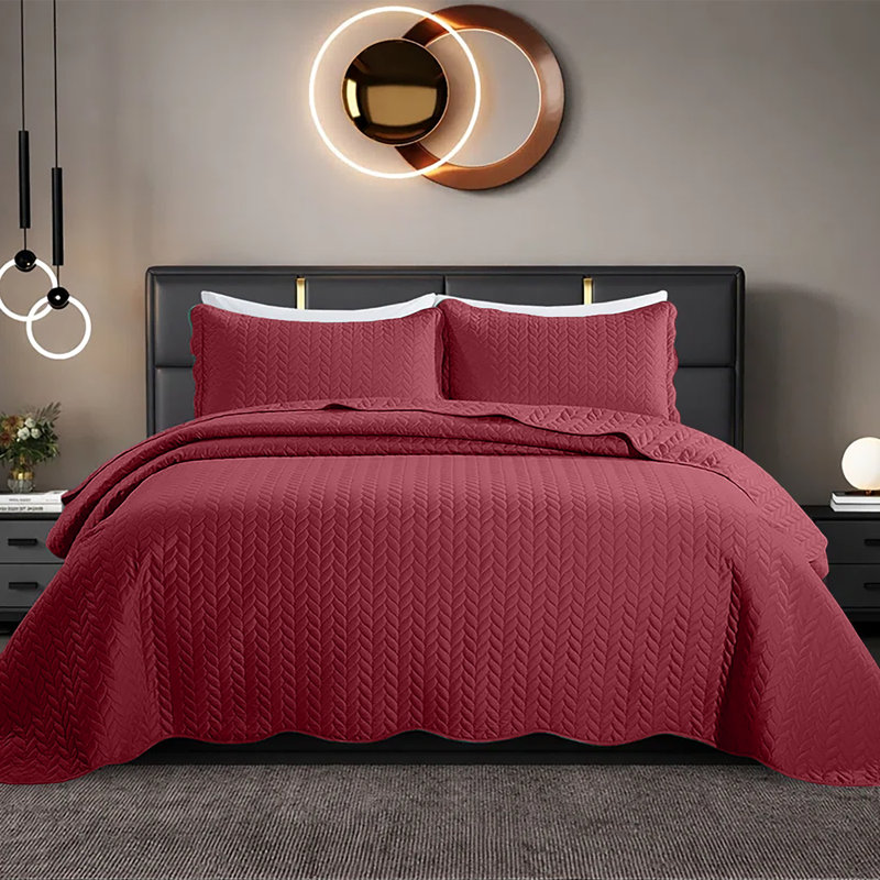 Embossed Microfiber Quilt Coverlet Set, Burgundy, Queen ( 90 Inc x 96 Inc )