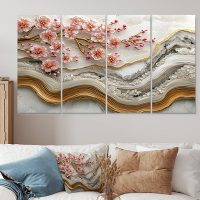 Marbre cerisiers en fleurs, poésie des pétales I - Art mural fleur de cerisier - Art mural traditionnel sur toile