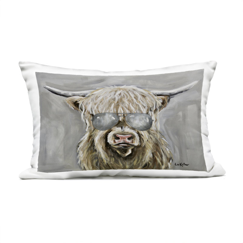 Coussin d'extérieur imprimé Cool Bétail avec casquette et lunettes, design par Lee Keller