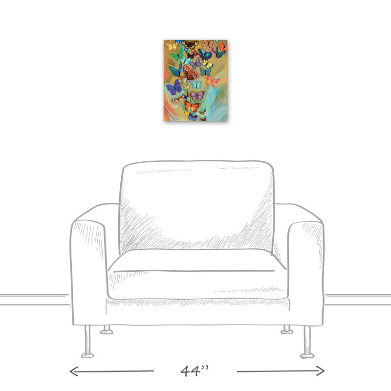 Explosion de papillons sur toile, H 14 po x l 11 po x P 1,25 po