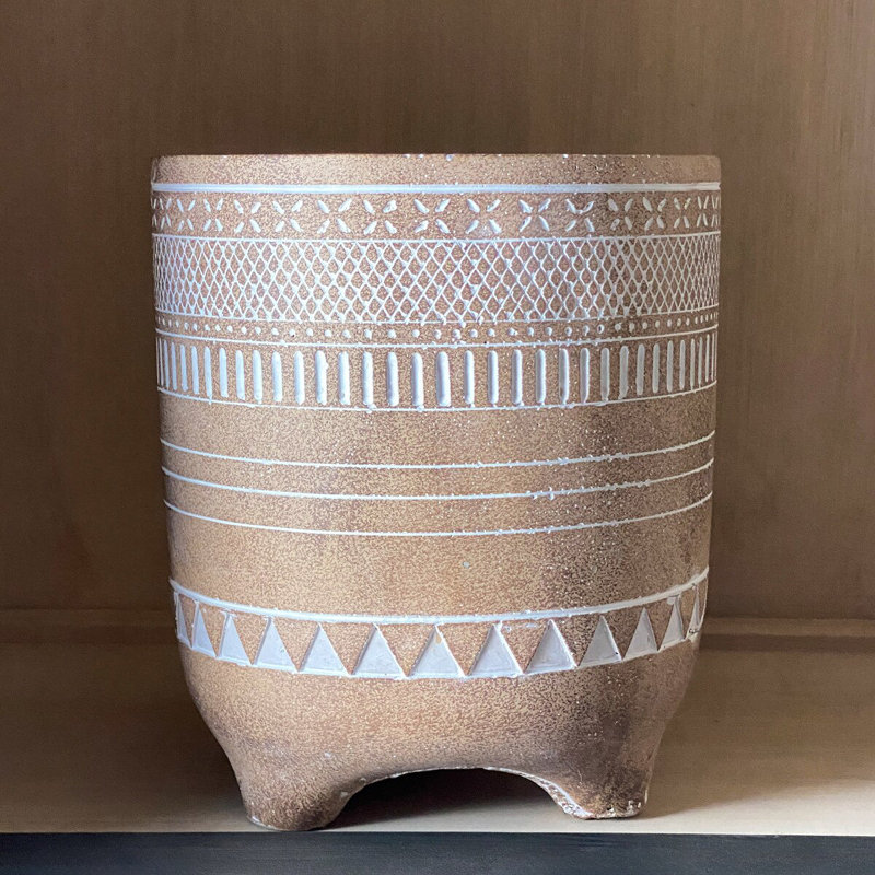 Rustic Modern Ceramic Planter, 9.5" H x 8.5" W x 8.5" D