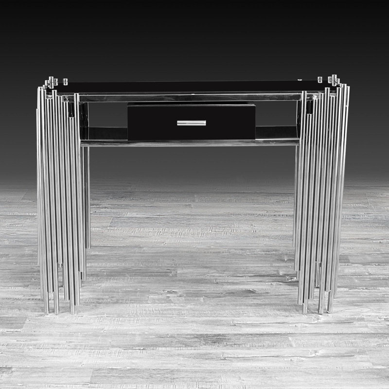 Fortney 43'' Glass Top Console Table, Polished Silver