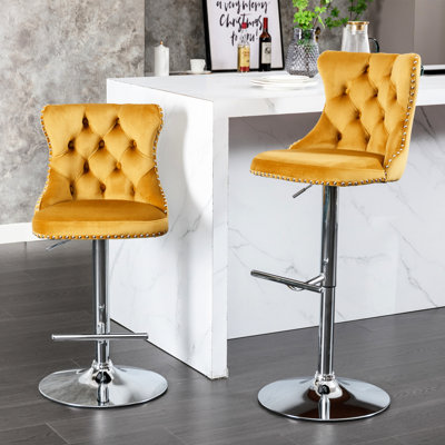 Pivot avec dossier, siège réglable de 25 à 33 po, base rembourrée en velours, îlot de cuisine Comfort For Home (de 2 po, hauteur de siège moderne dorée, base