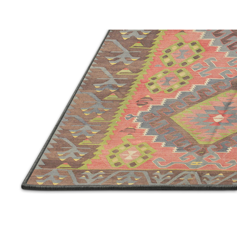 Tapis de zone brun/vert contemporain, Rectangle 7 pi x 10 pi