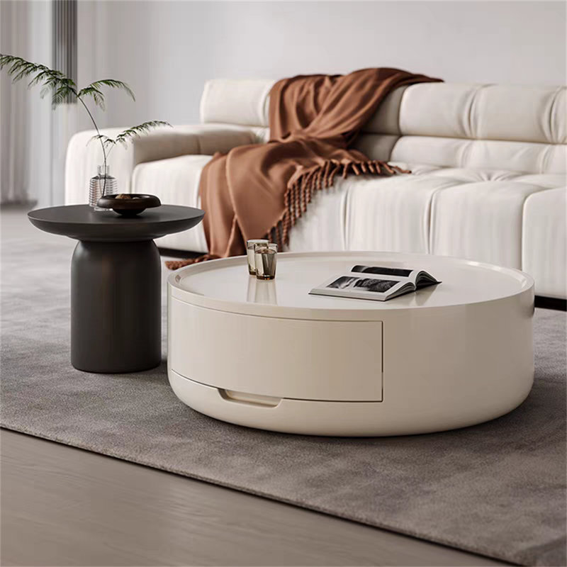 Cream Nesting Coffee Table Set - 2-Tier Round Side Tables for Small Space, Modern Two-Tone Minimalist End Table Set for Living Room or Bedroom