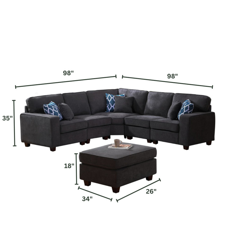 Canapé modulaire en L tissé gris avec repose-pieds 6 pièces Plaire