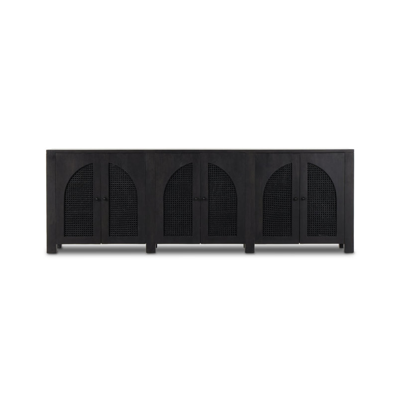 Silfa 98'' Black Mango Wood Sideboard with Arch Doors