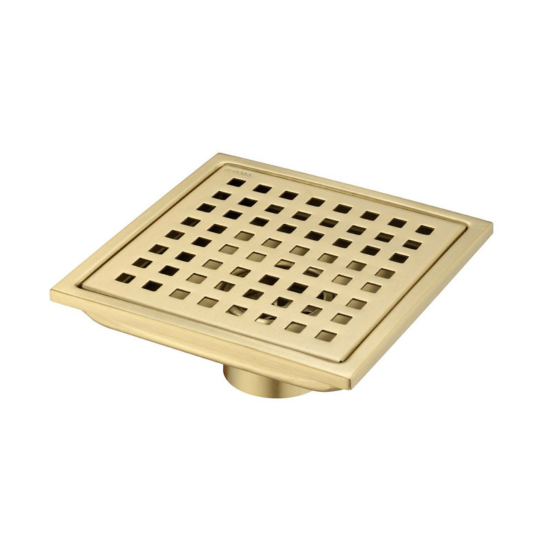 6 Inch Grid Shower Floor Drain, Brushed Gold