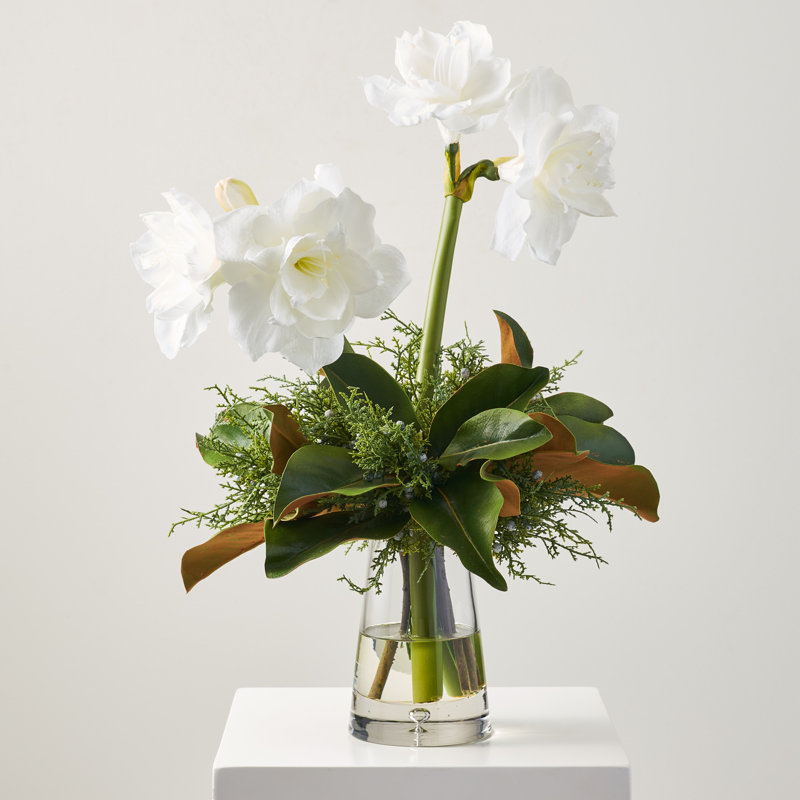 Winter Tidings Magnolia Floral Arrangements in Vase