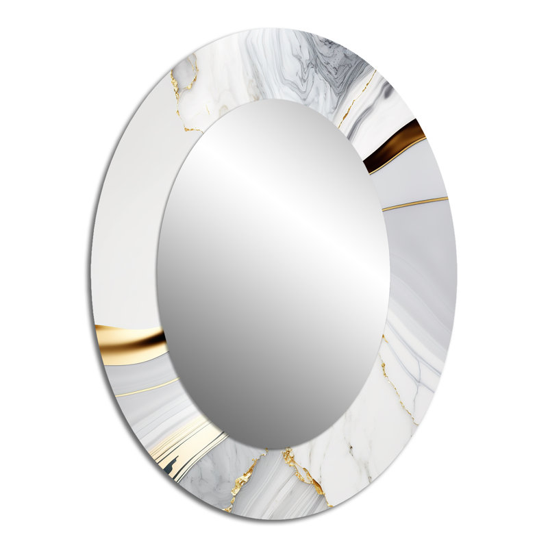 Abstract Geode Waves Grey IV - Modern Oval Wall Mirror, 40" x 30"
