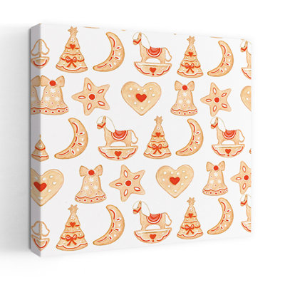 Festive Gingerbread Cookies Abstract Contemporary Christmas Tree Horse Landscape Nature Wall Art Print by Renate Holzner - Wrapped Canvas Print