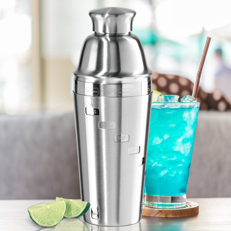 OXO Steel 24 Oz Single-Wall Cocktail Drink Shaker With Strainer And Jigger