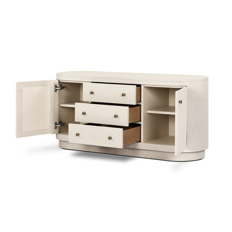 Amelia Media Console, Ivory Painted Linen