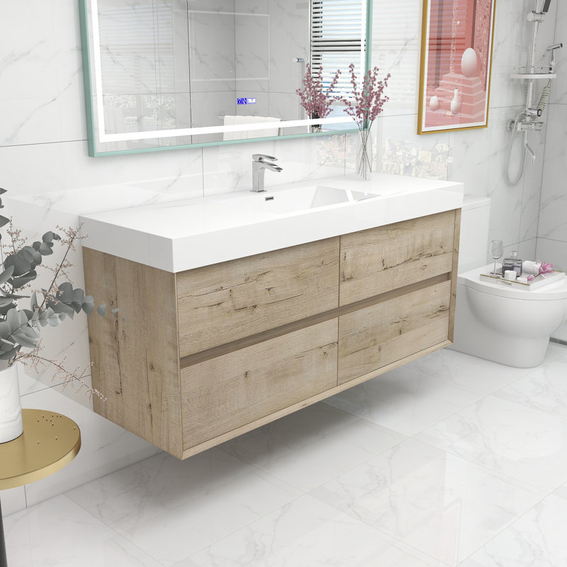 Ensemble de meuble-lavabo mural simple l 59 po Jaydelyn, Chêne clair