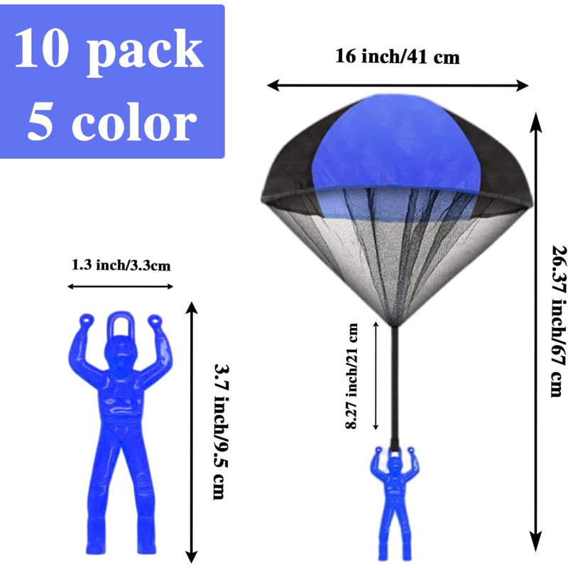 Paquet de 10 jouets de parachute, parachute à lancer libre, jouets d'extérieur pour enfants, cadeaux (5 couleurs)