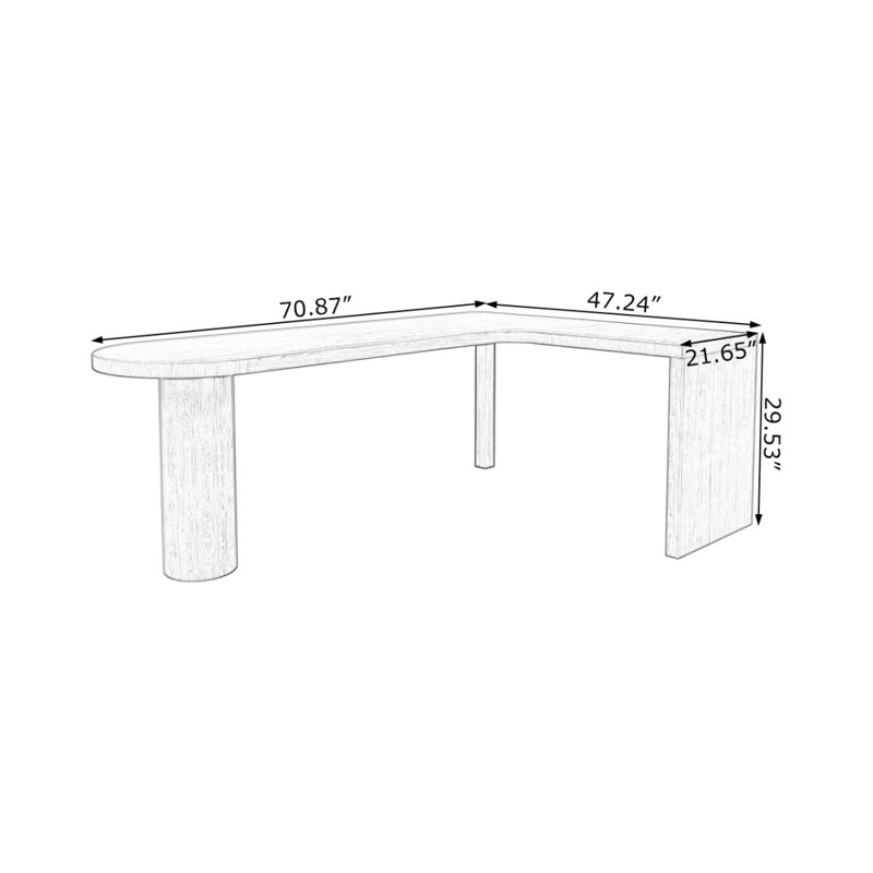 Bureau d'écriture en L en bois massif brun noisette, H 29,53 po x l 70,87 po x P 47,24 po, Retour à droite