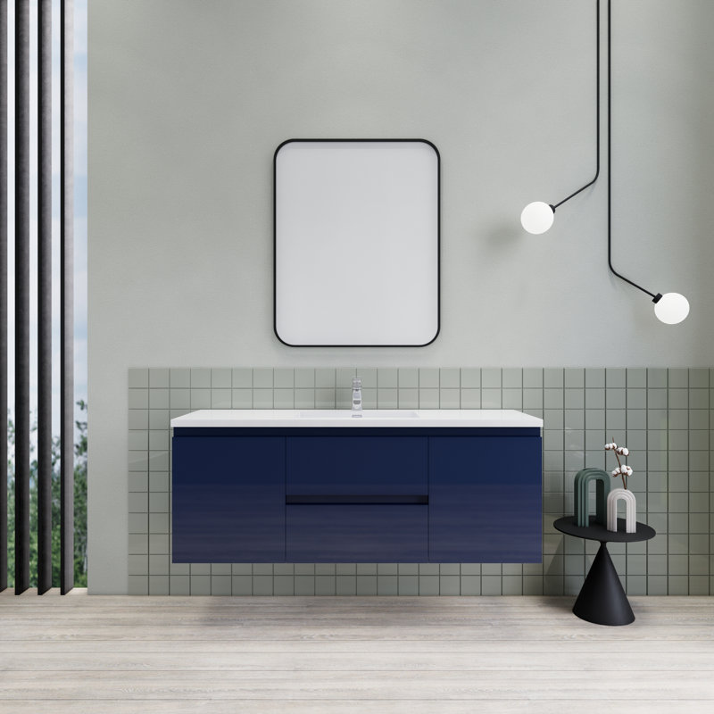 Alcester 59.2'' Single Bathroom Vanity with Resin Top, Gloss Blue