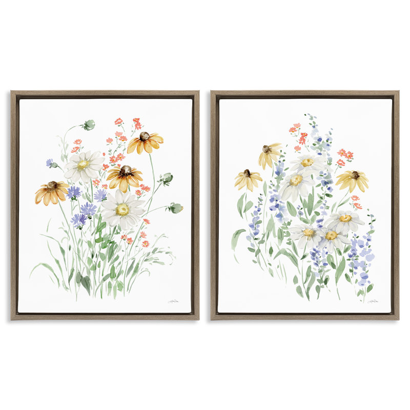 «Summer Garden Watercolor Daisies», ensemble de 2 toiles flottantes encadrées par Katrina Pete, H 31 po x l 25 po