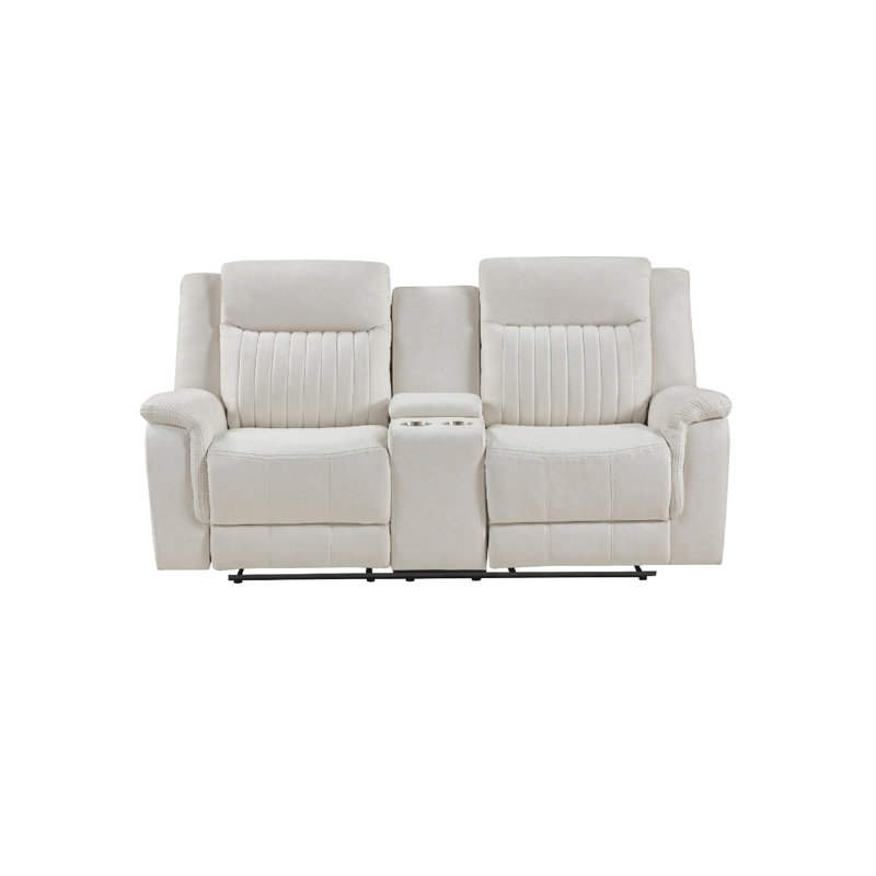 Causeuse inclinable manuelle avec porte-gobelet Lenny, microfibre beige, Beige